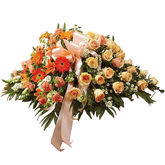 Peach, Orange & White Mixed Casket Spray