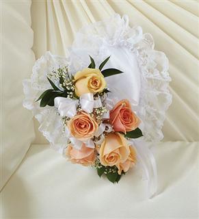 Peach & White Satin Heart Casket Pillow