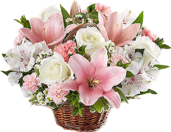 Pink and White Peace and Prayers Basket – Grohman's Flowers