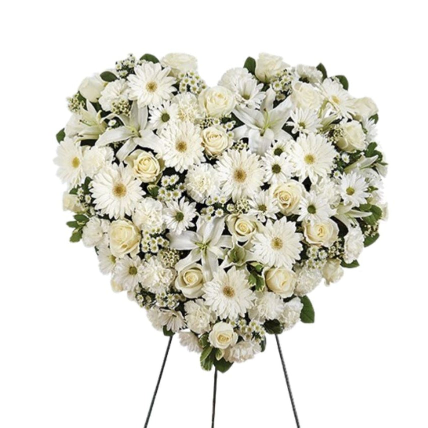 White Mixed Flower Solid Standing Heart