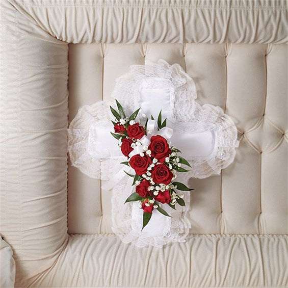 Red and White Satin Cross Pillow