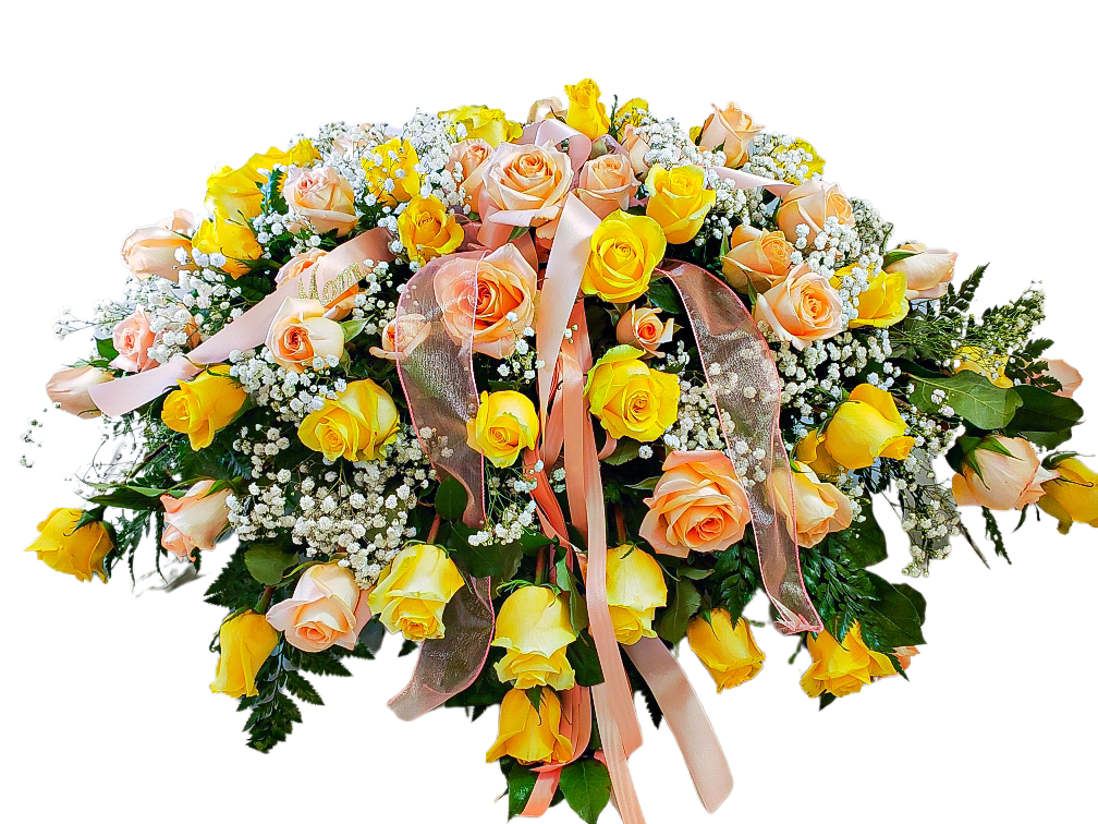 Peach and Yellow Rose Casket Spray