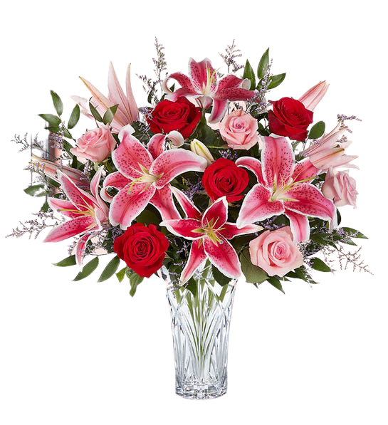 Lily and Rose Bouquet in Waterford Crystal Vase